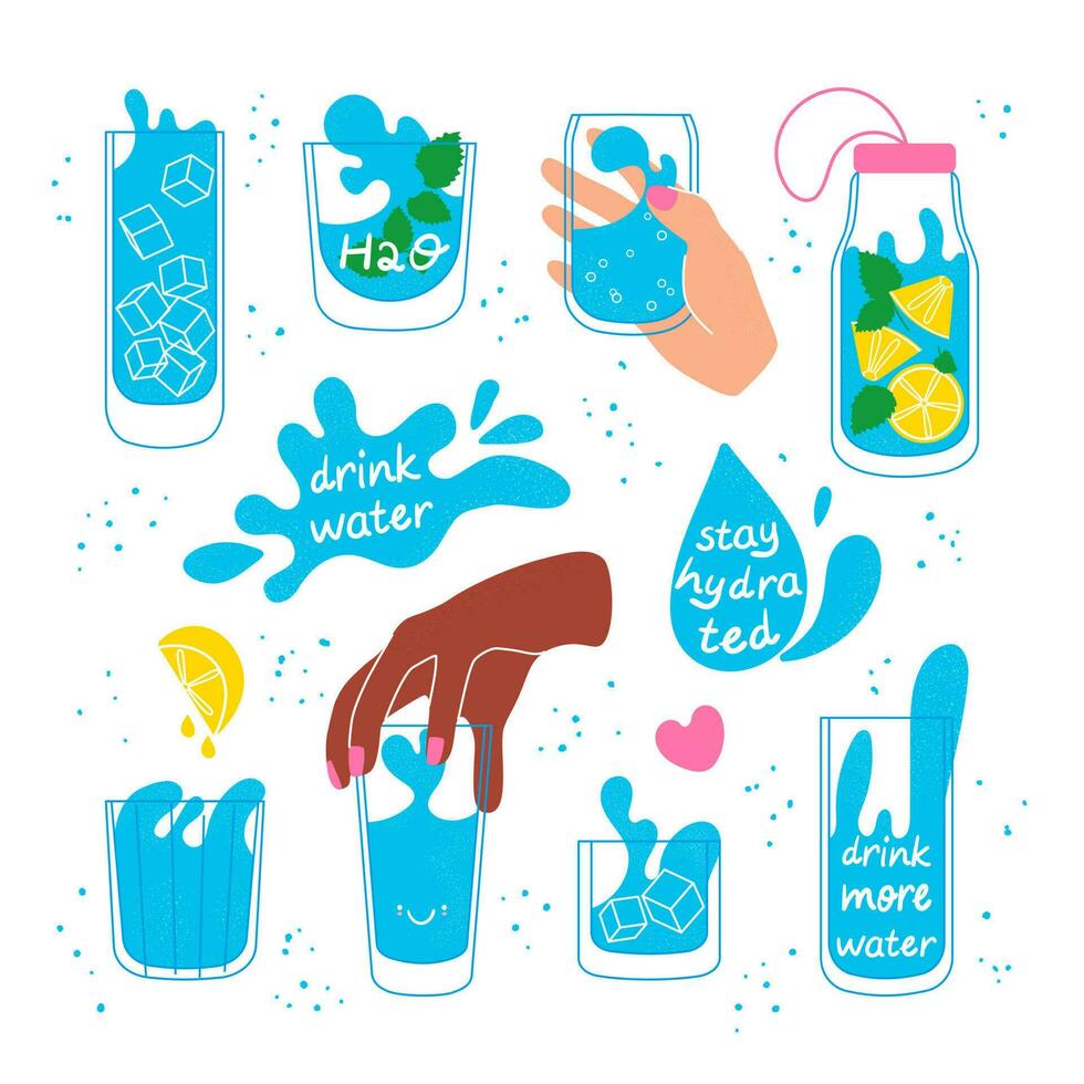 bebida más agua conjunto vector ilustración aislado en blanco antecedentes