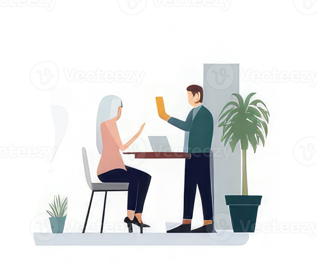 People working in the office, sitting at the desk, standing around . png