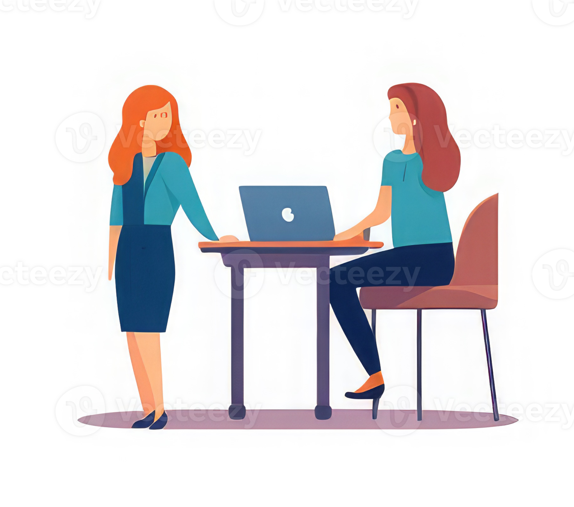 People working in the office, sitting at the desk, standing around