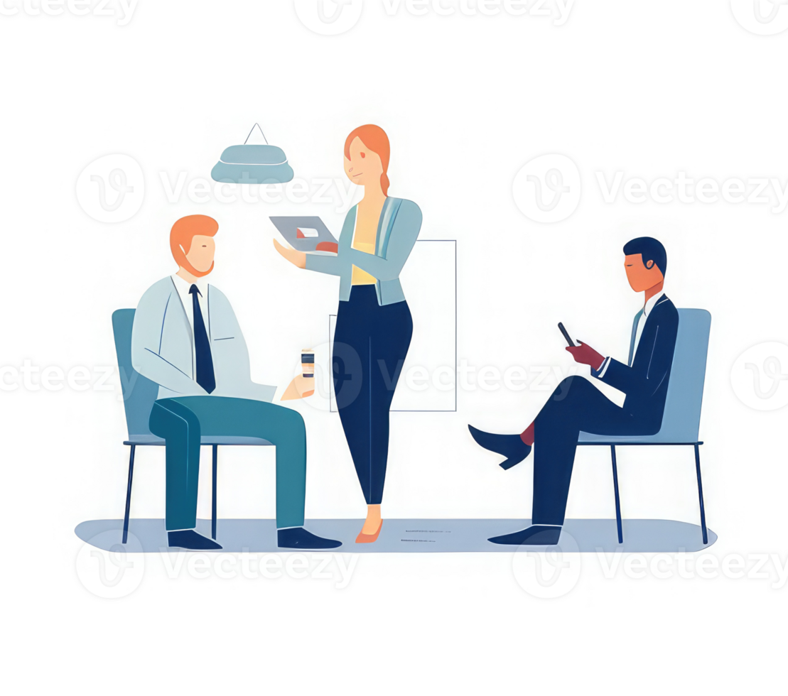 People working in the office, sitting at the desk, standing around . png