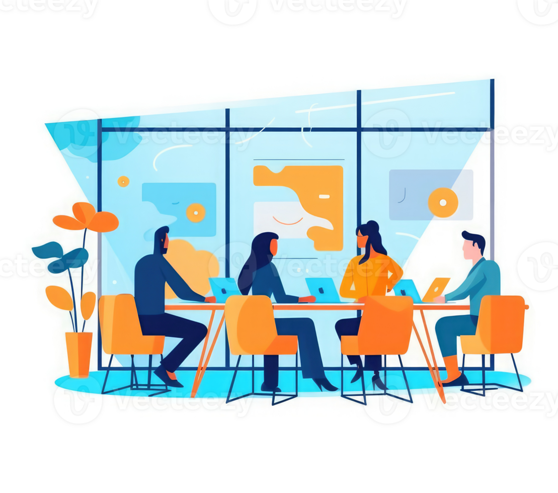 A group of professionals working together at a table or using digital collaboration and communication tools to efficiently manage project . png