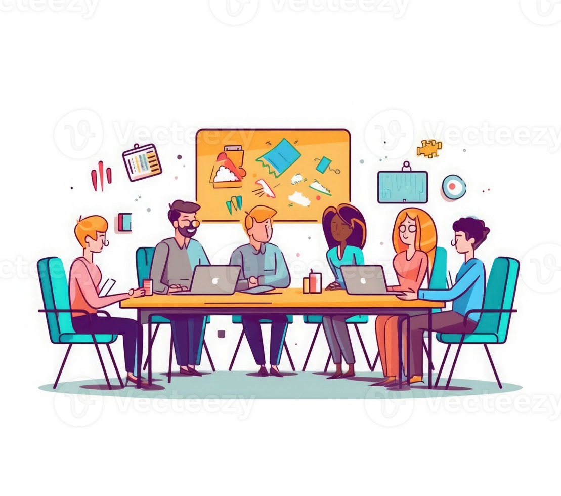 A group of professionals working together at a table or using digital collaboration and communication tools to efficiently manage project . png