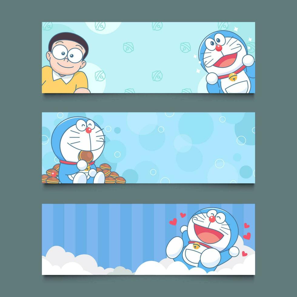 Set of Blue Cat and Friend Banner vector