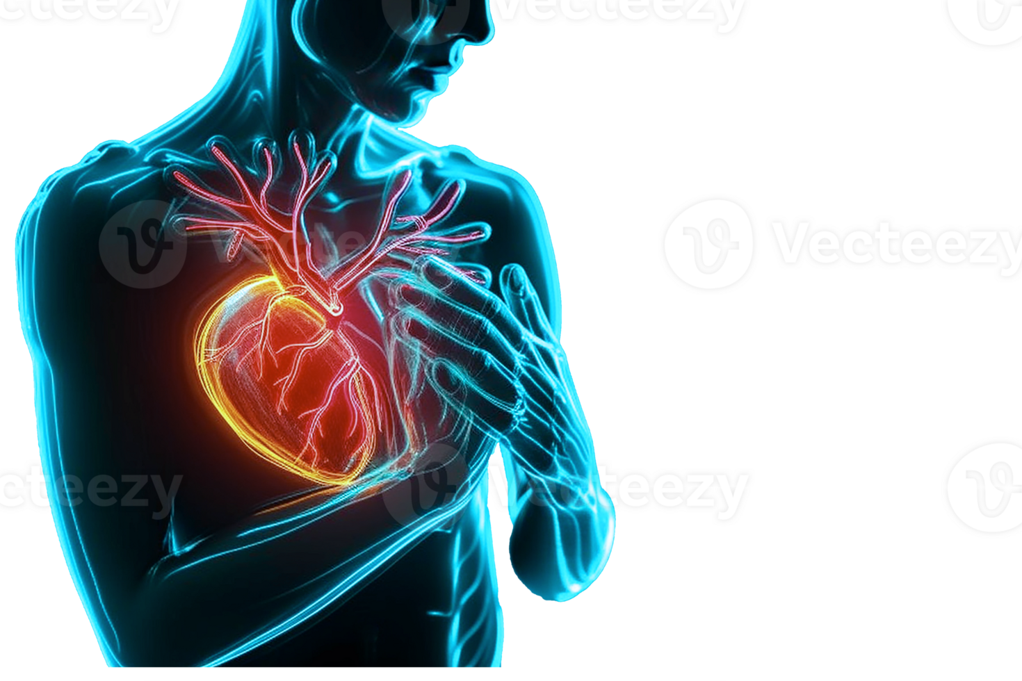Pain in the heart, a person is holding on to the heart in his chest. png