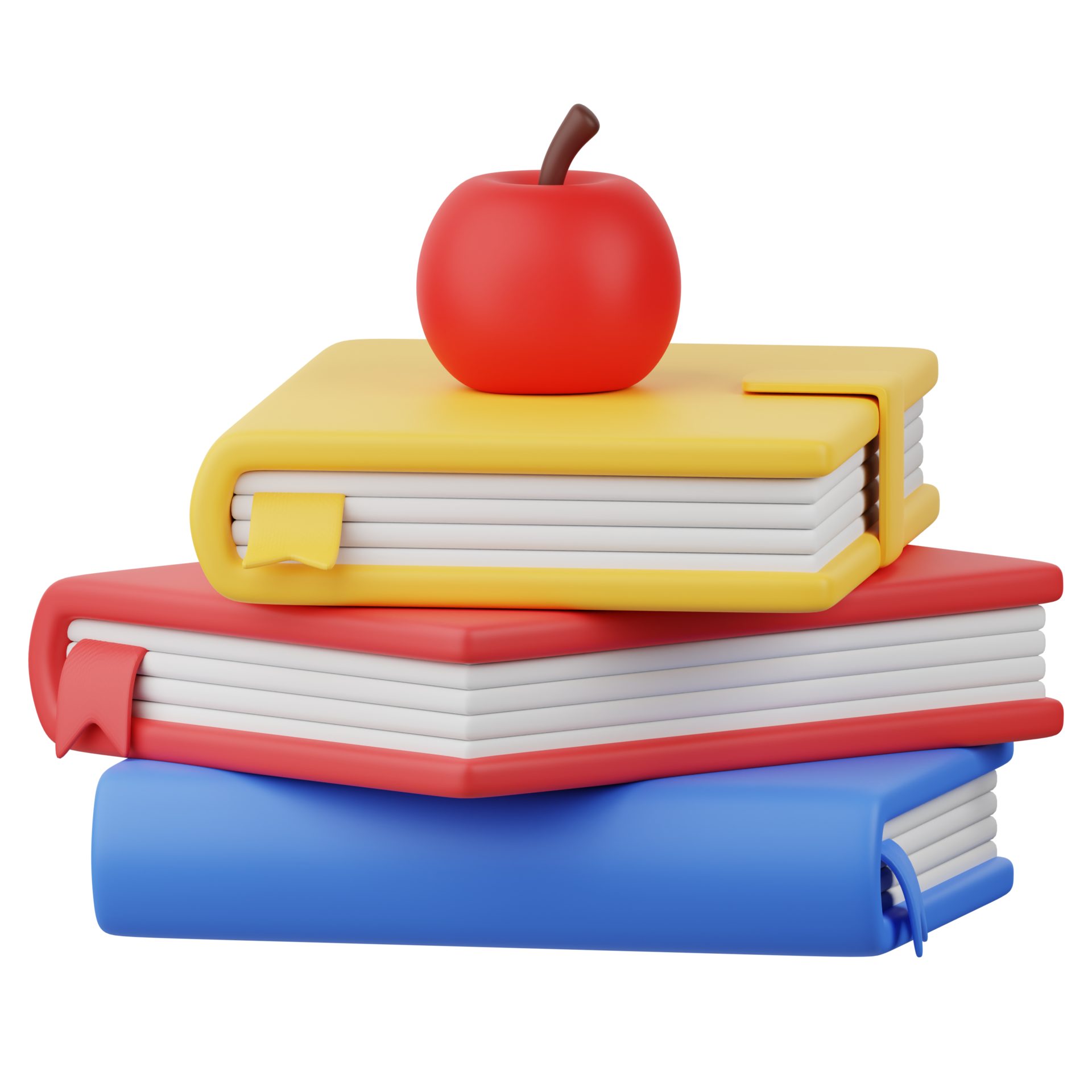 3d illustration of apple and book stack 24486955 PNG