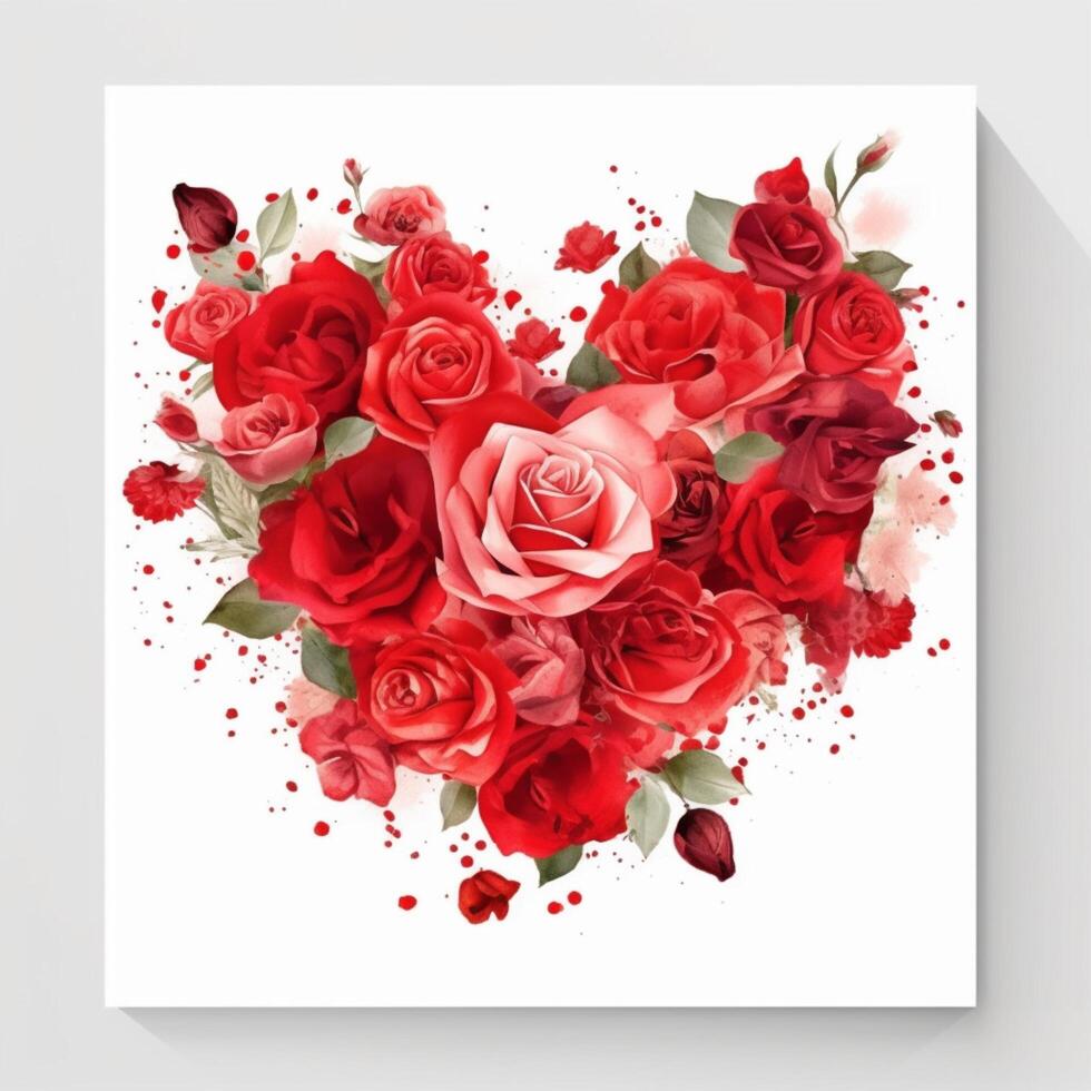 Red heart of roses valentine greeting card photo