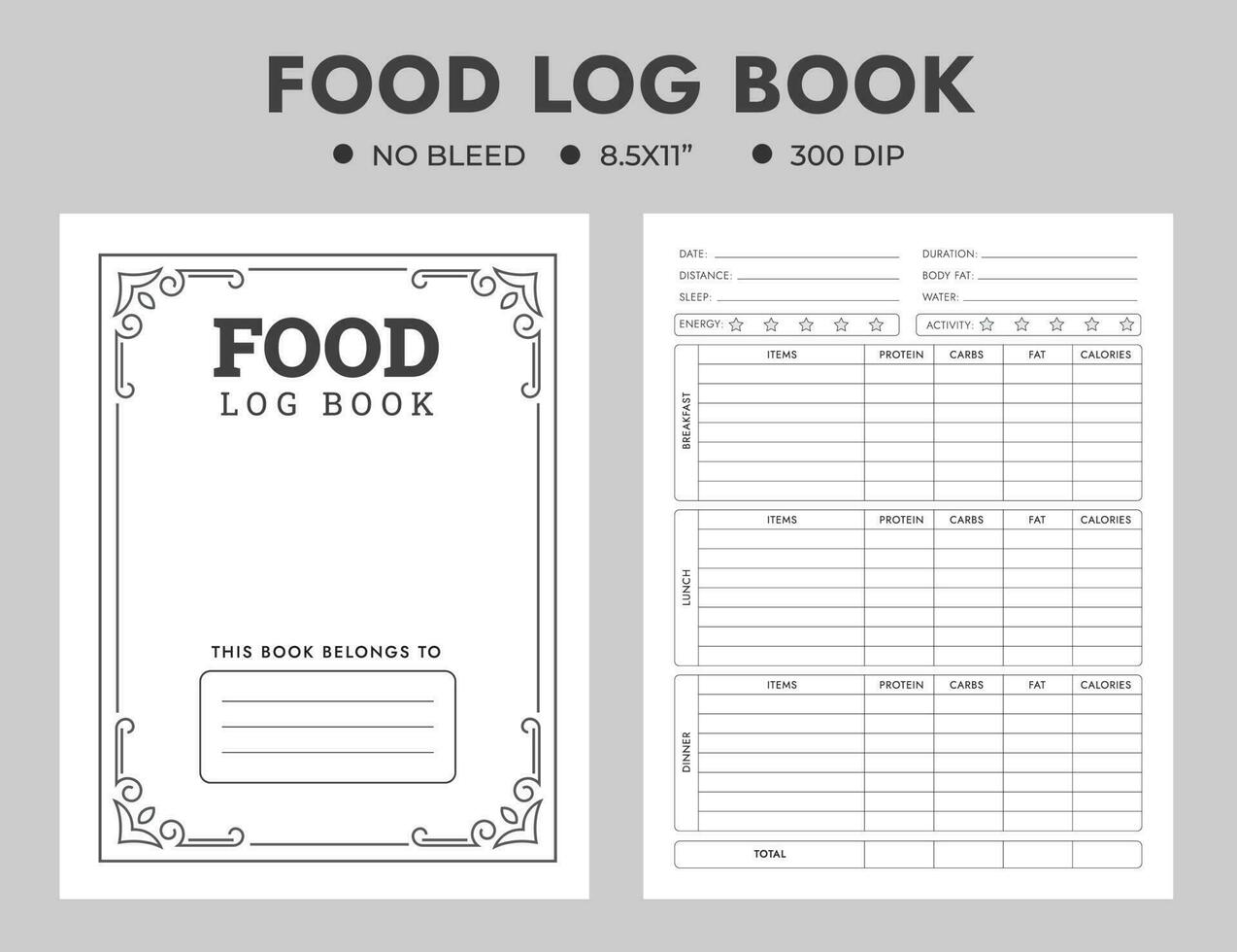 Food Or Meal Logbook Planner Template vector