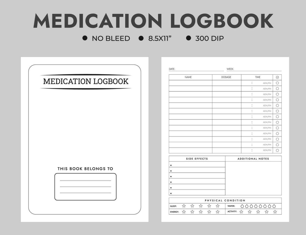 Medication Logbook Or Journal Notebook Planner Template vector