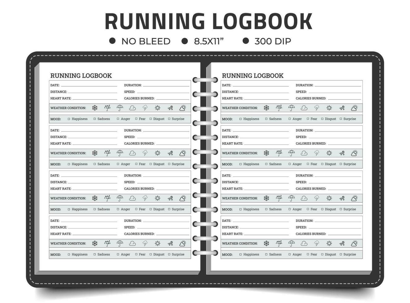 Running logbook or notebook template vector