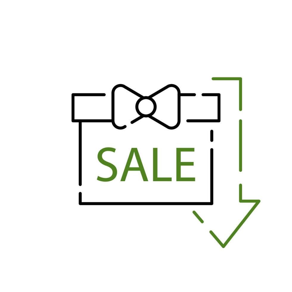 Loan Related Vector Line Icons. Investment Plan, Percentage Diagram. Discount and sale or shopping mall shop season. Gift ribbon box and arrow.