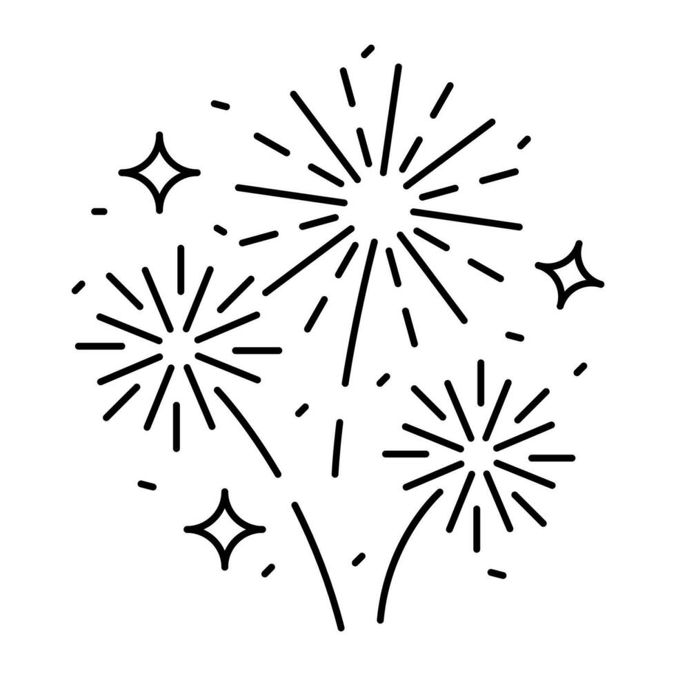 fuegos artificiales línea icono, contorno vector firmar, lineal pictograma aislado en blanco. logo ilustración. nuevo año, Navidad y celebracion carnaval. contento nuevo año.