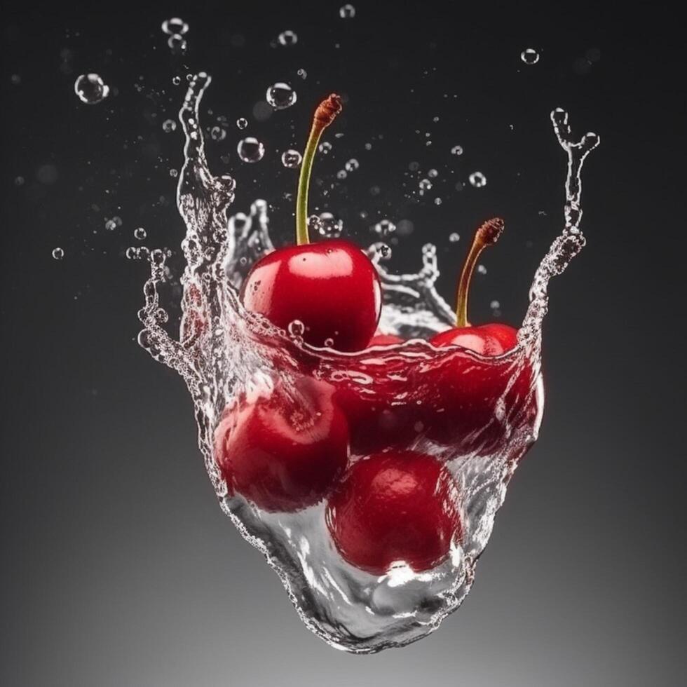 Fresh cherry and splash drop water photo