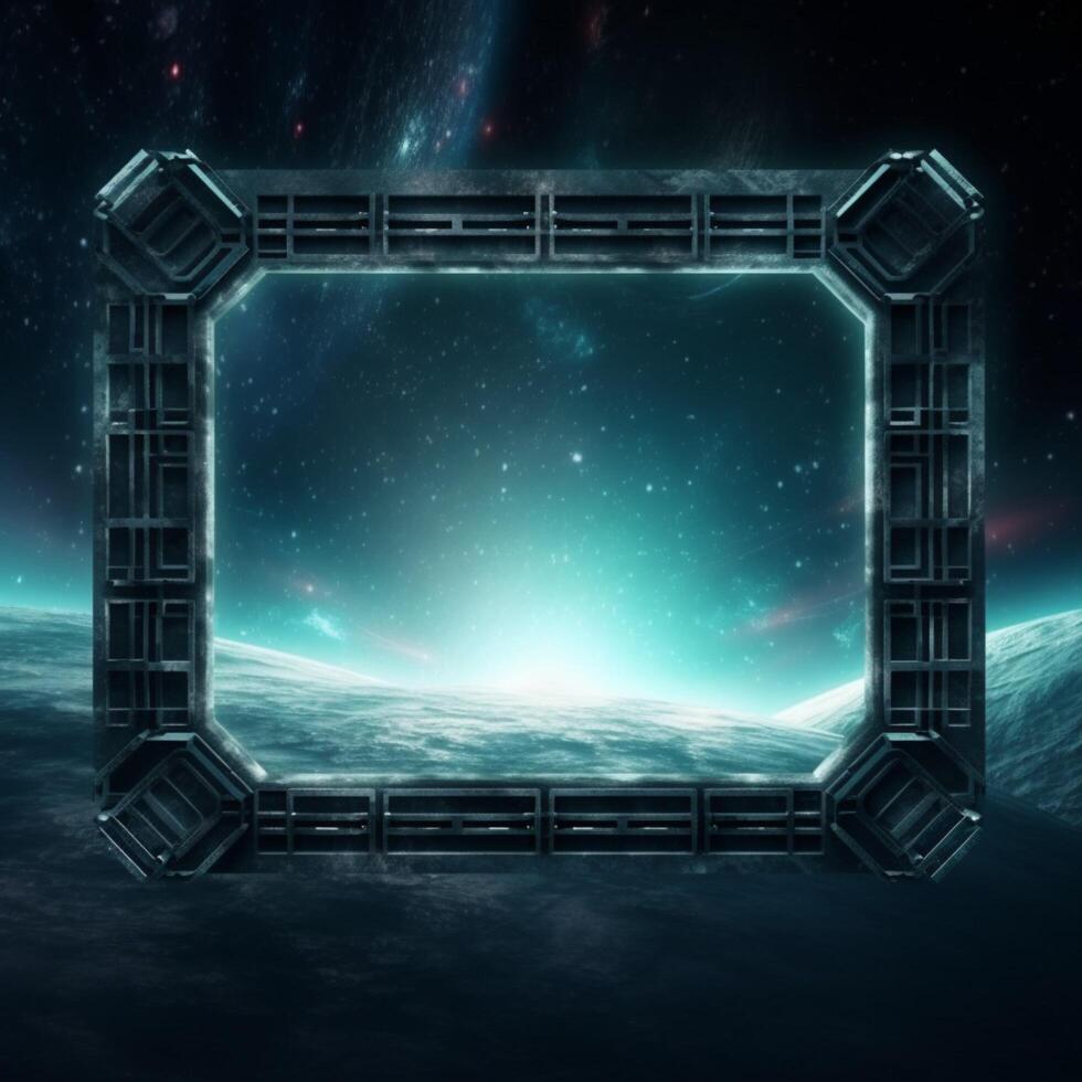 Empty scifi horizontal frame on background photo