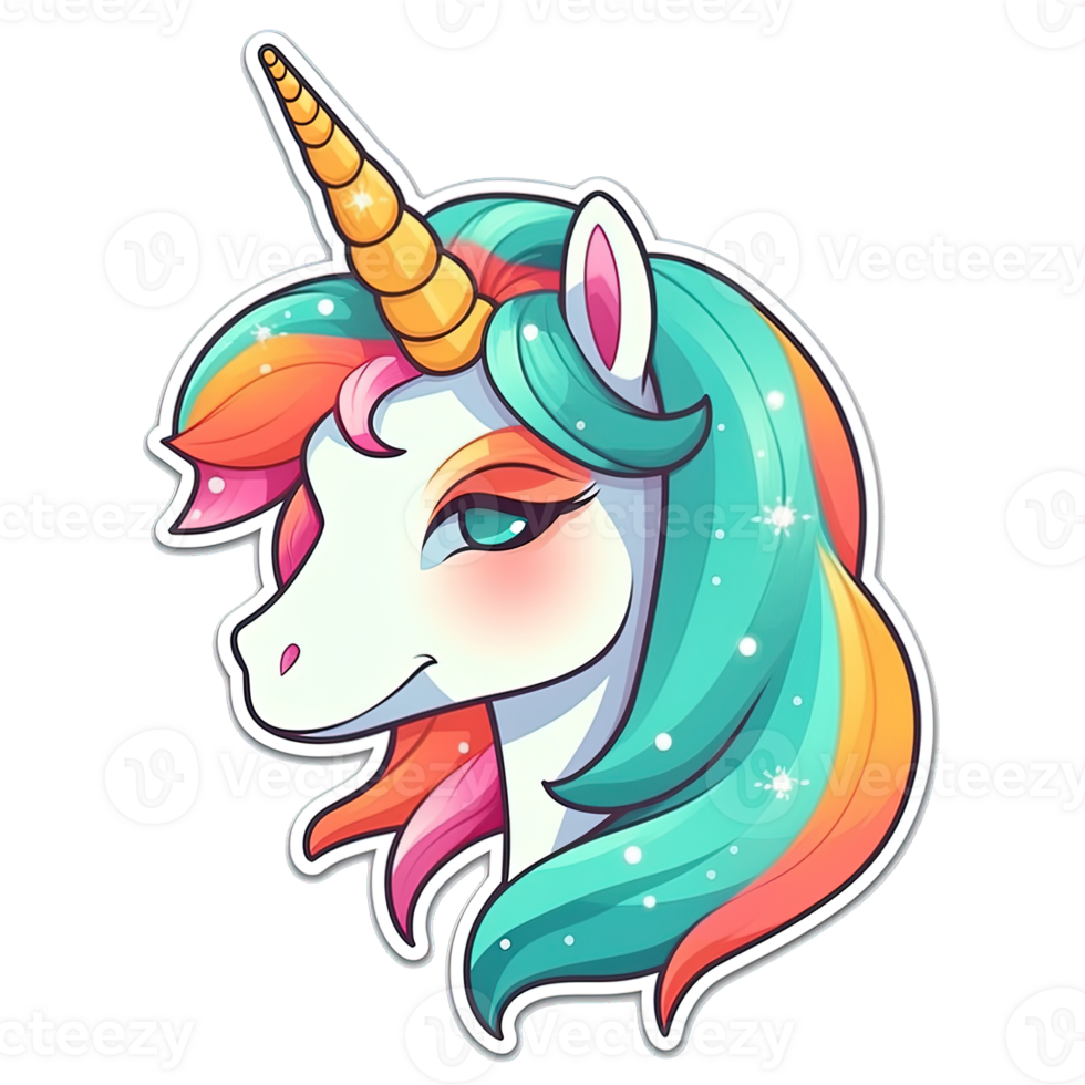 Cute cartoon unicorn sticker 24487822 PNG