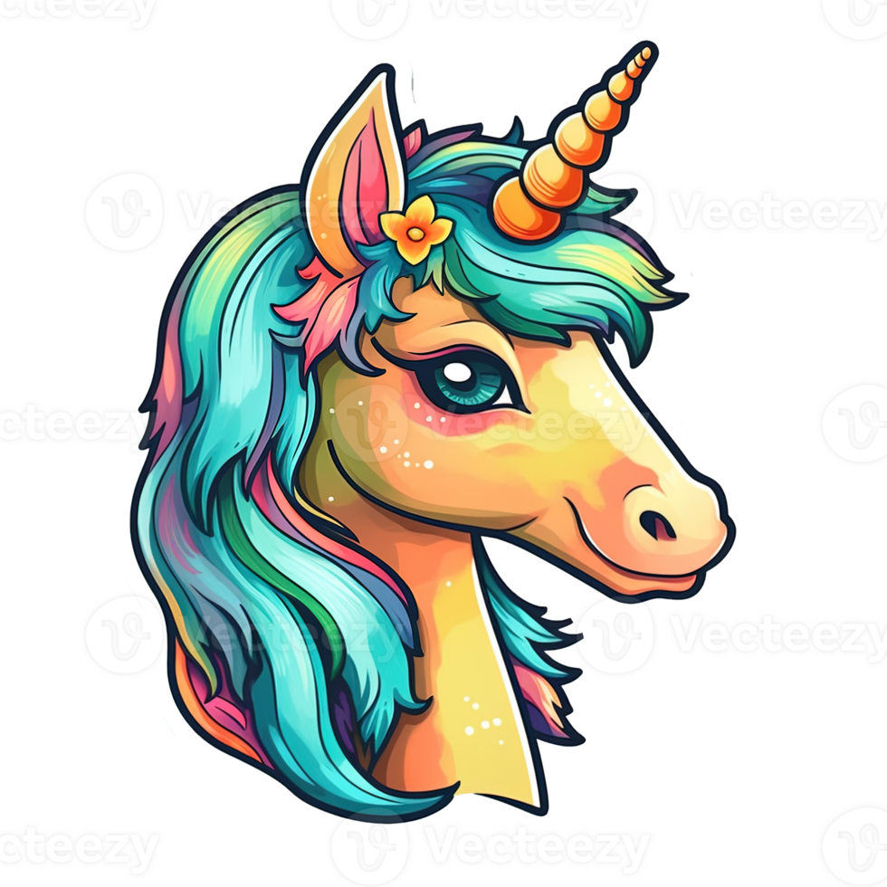 Cute cartoon unicorn sticker 24487987 PNG