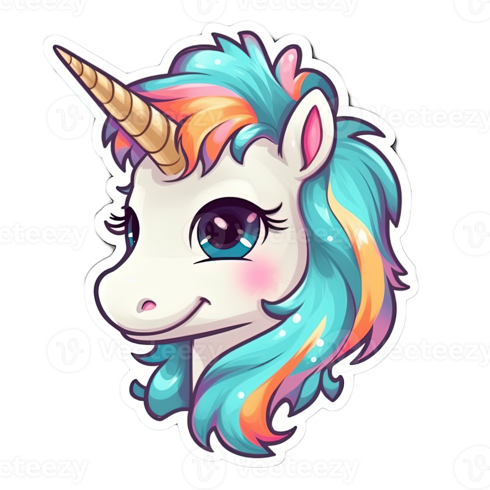 Cute cartoon unicorn sticker 24488046 PNG