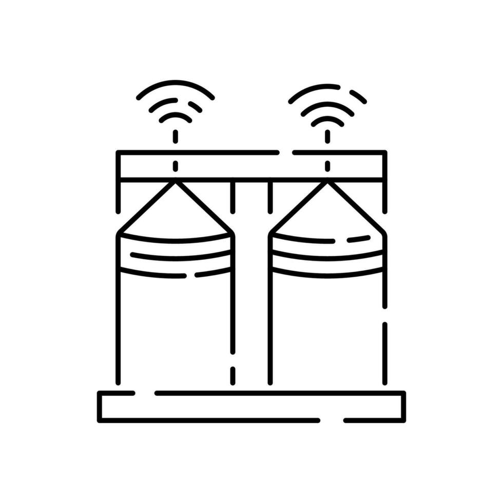 agricultura plantas icono. irrigación tecnología. inteligente pueblo agricultura. icono para web. vector línea ilustración. global agricultura. trigo silo y aldea.