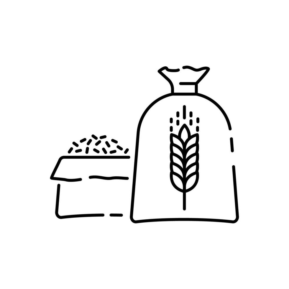 Harvesting vector logos with wheat grains. Agriculture and global farming Line Icons. Grain, wheat and barley sack.