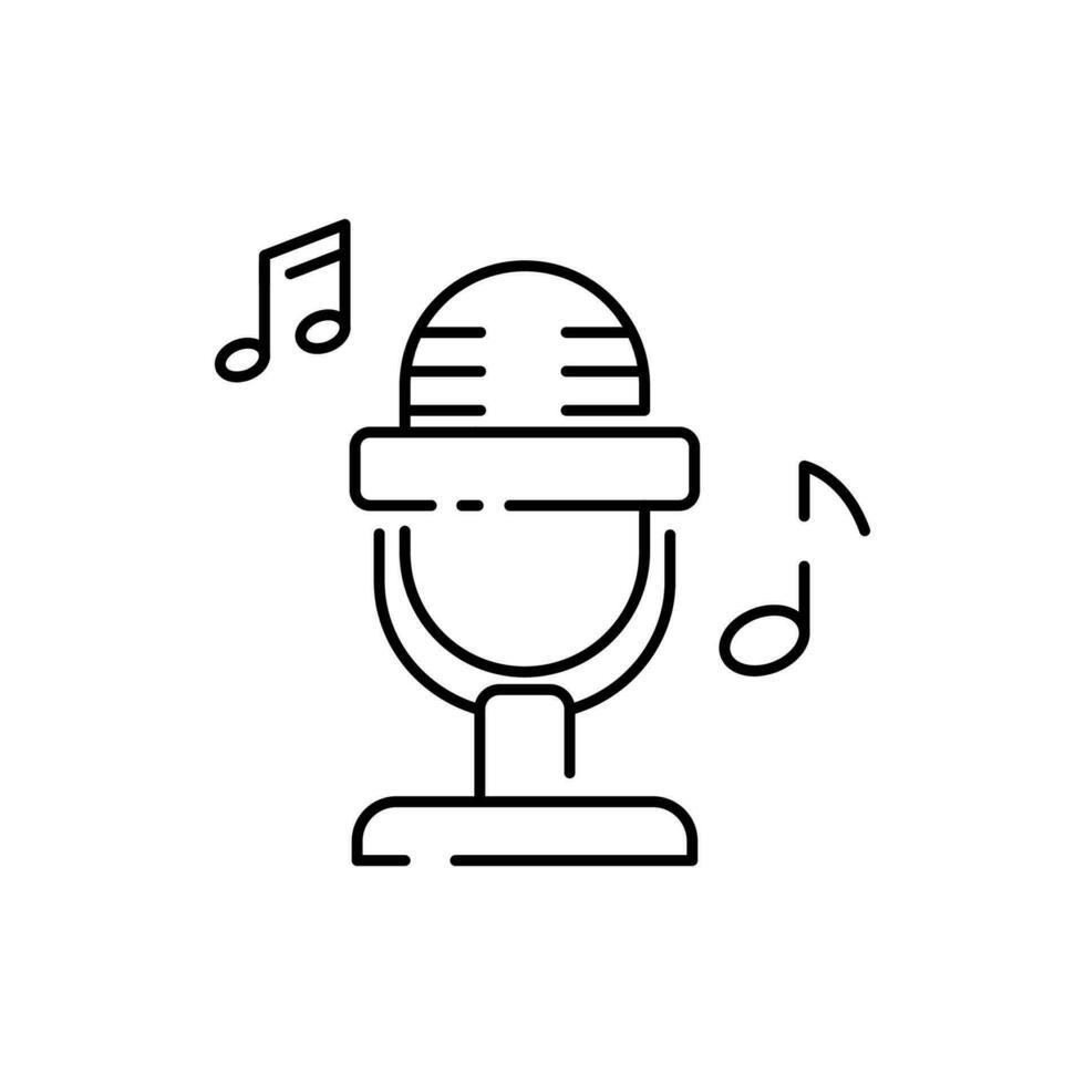 Microphone icon in line style. For your design, logo. Vector illustration. Editable Stroke. Sound or mp3 music.