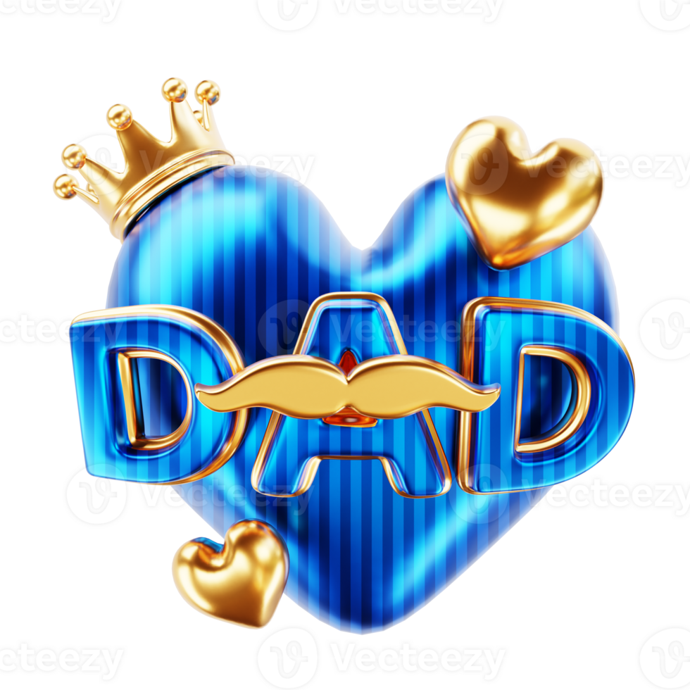 happy father's day 3d illustration with love and dad text png