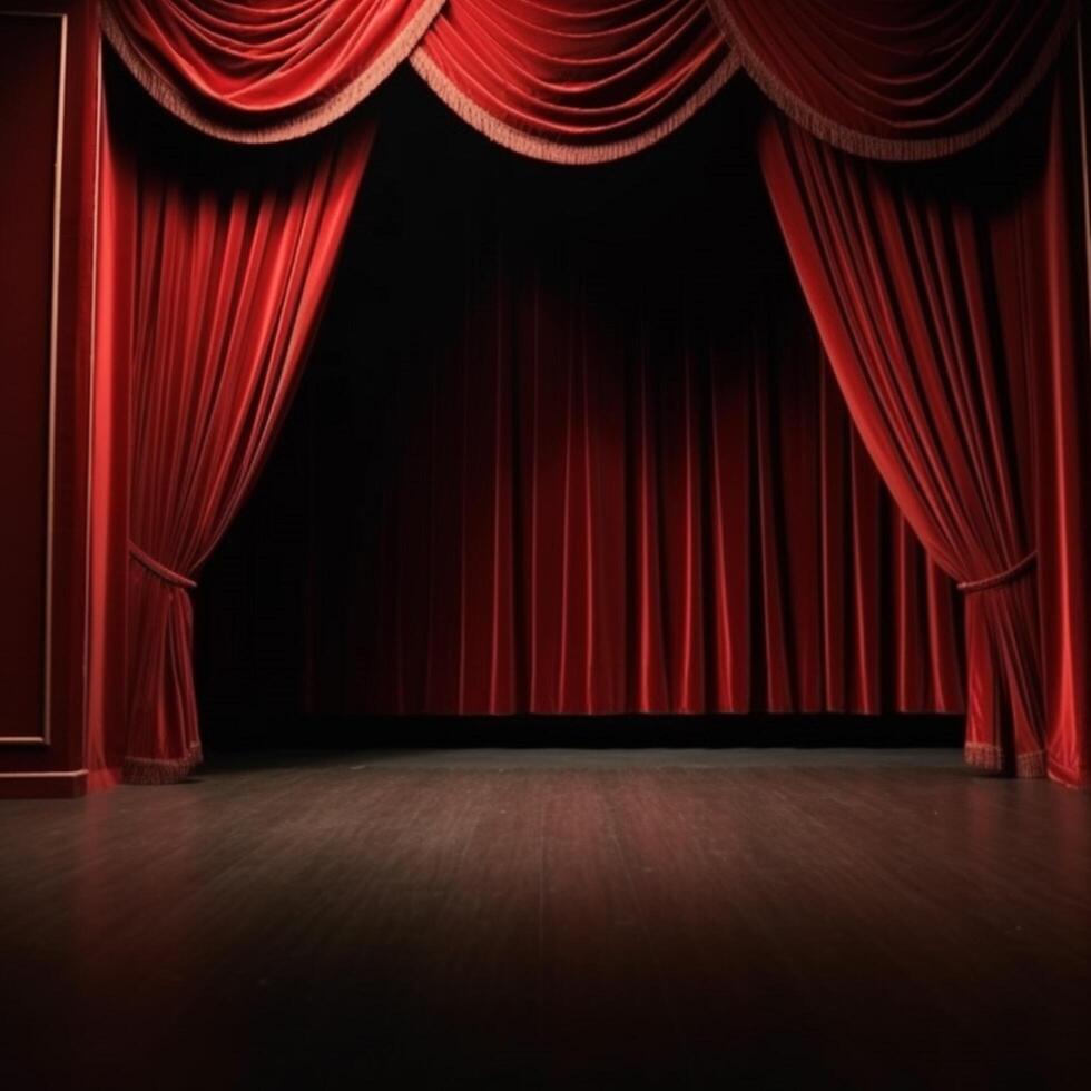 Empty theater stage with red curtains photo