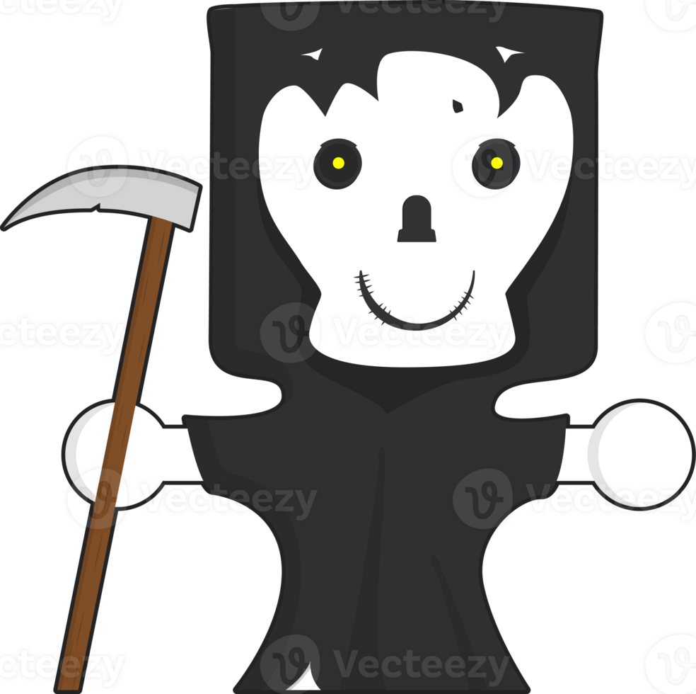 Halloween cartoon character. Cute grim reaper isolated on transparent background. png