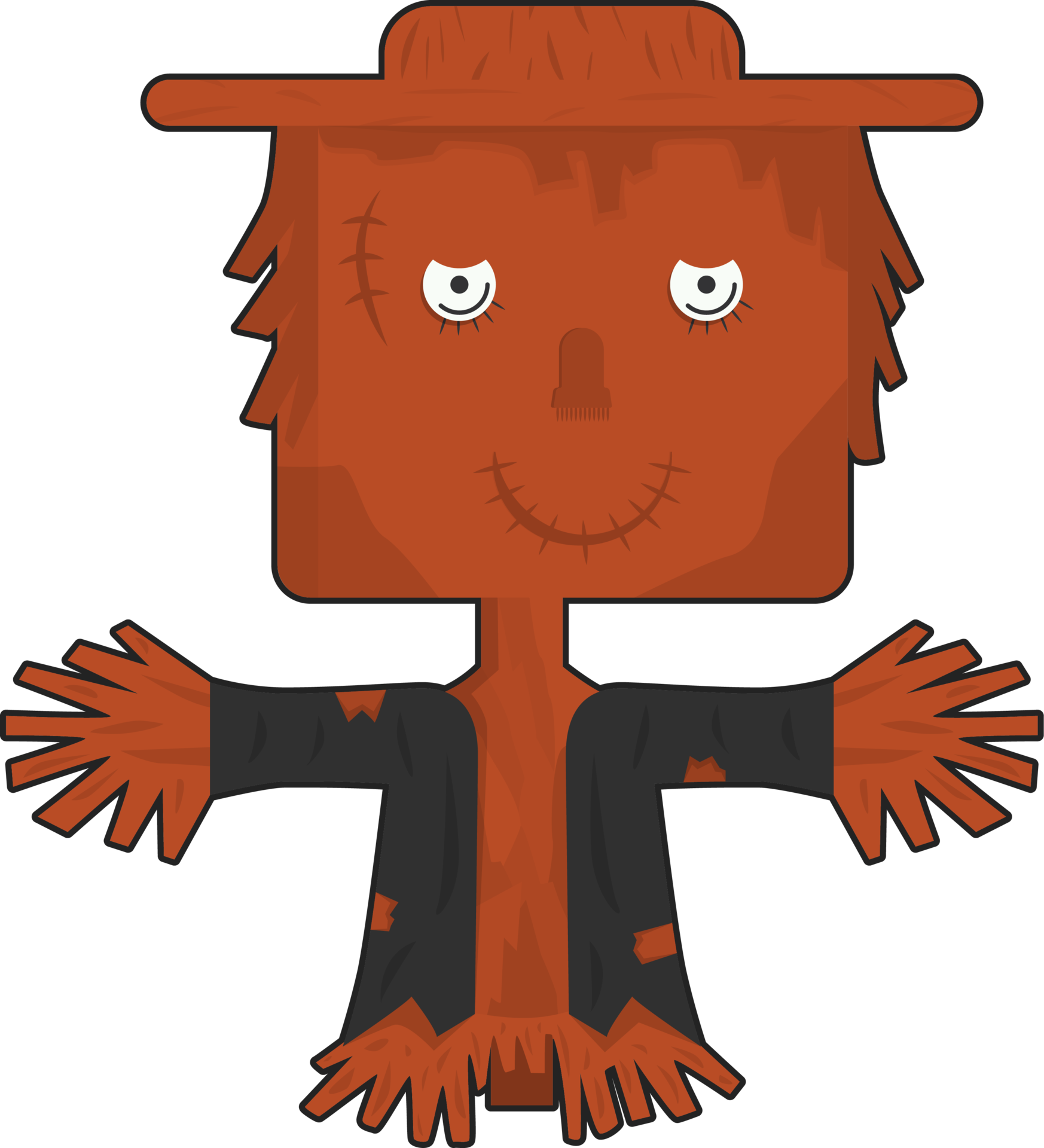 Halloween cartoon character. Cute straw puppet ghost isolated on