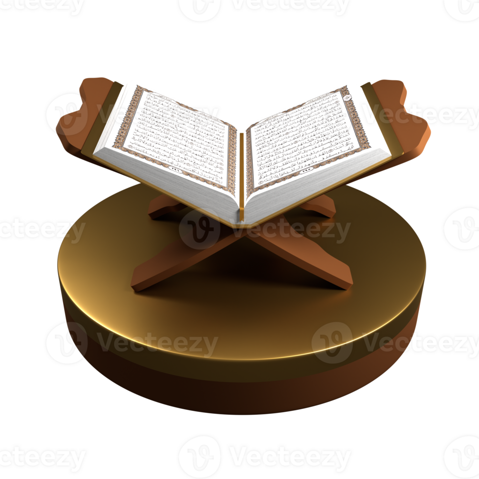A green and white photo of a holy book on a stand 3d render png