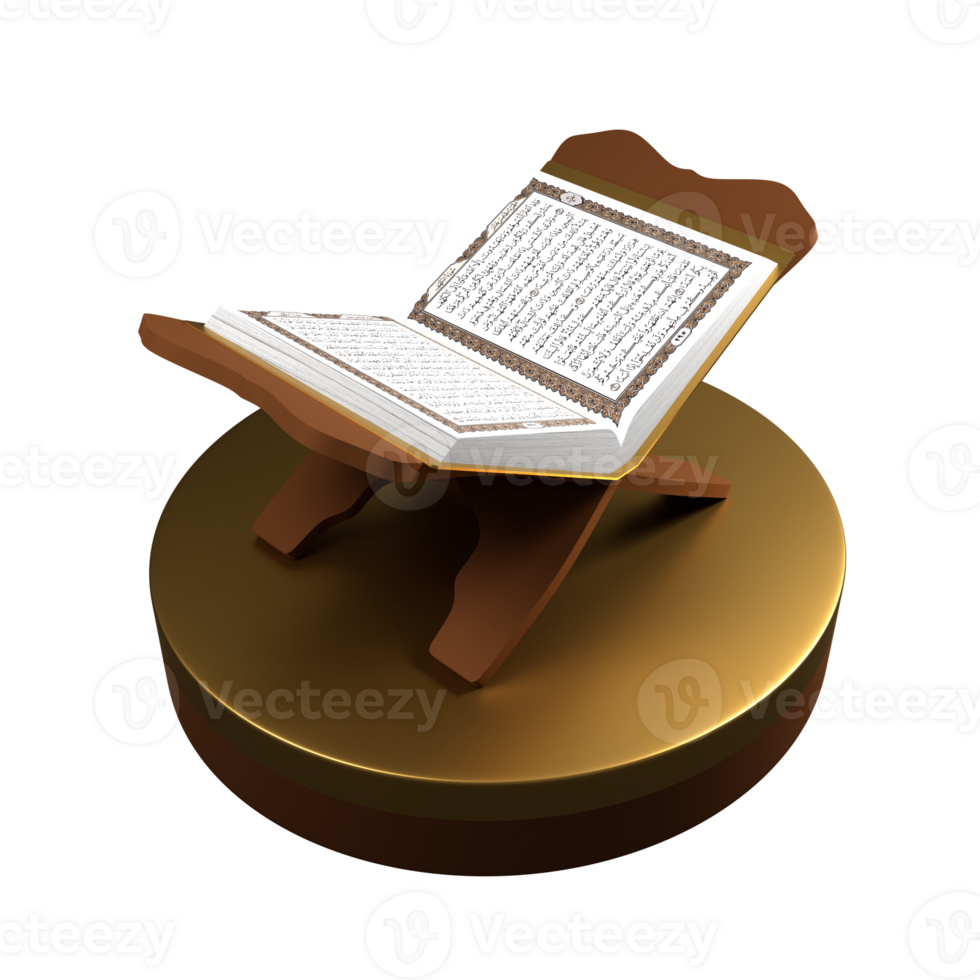 A green and white photo of a holy book on a stand 3d render png