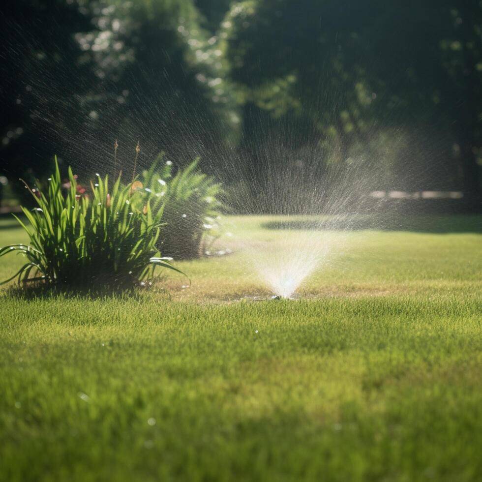 Lawn watering in summer weather photo