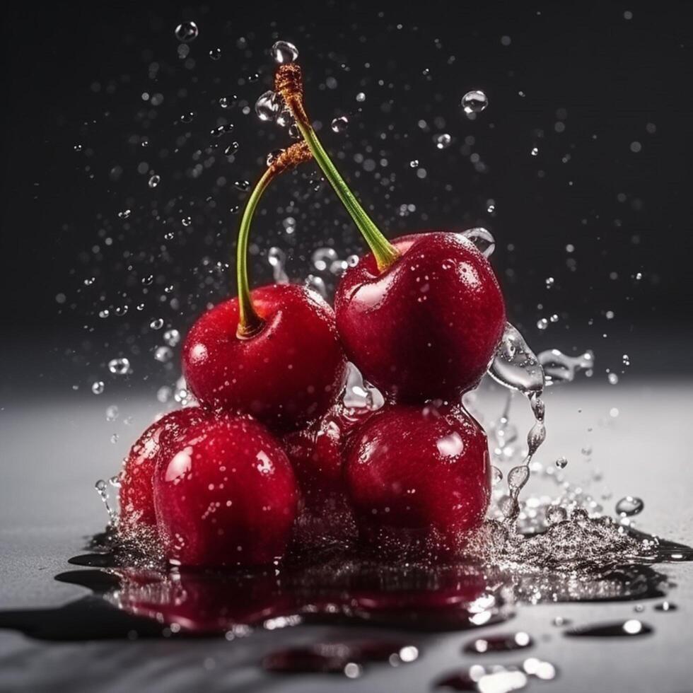 Fresh cherry and splash drop water photo