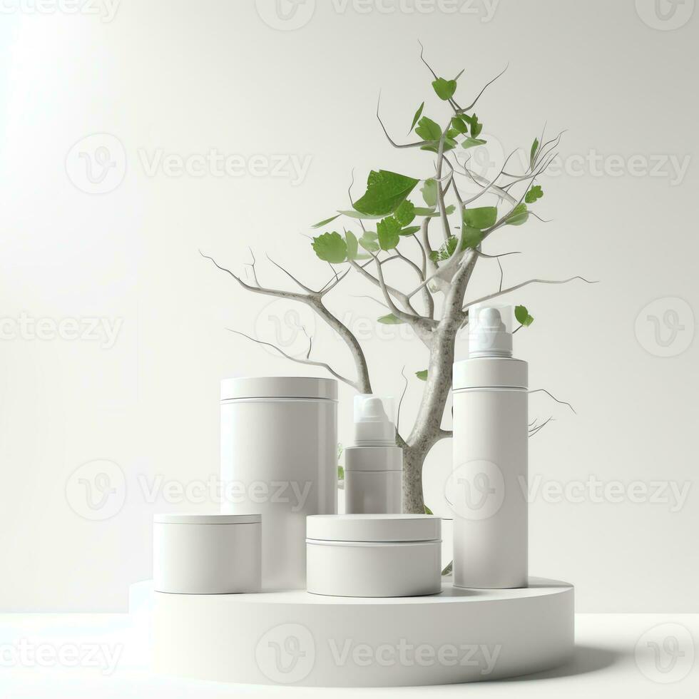 3d rendering image illustration of empty space podium display on white background photo