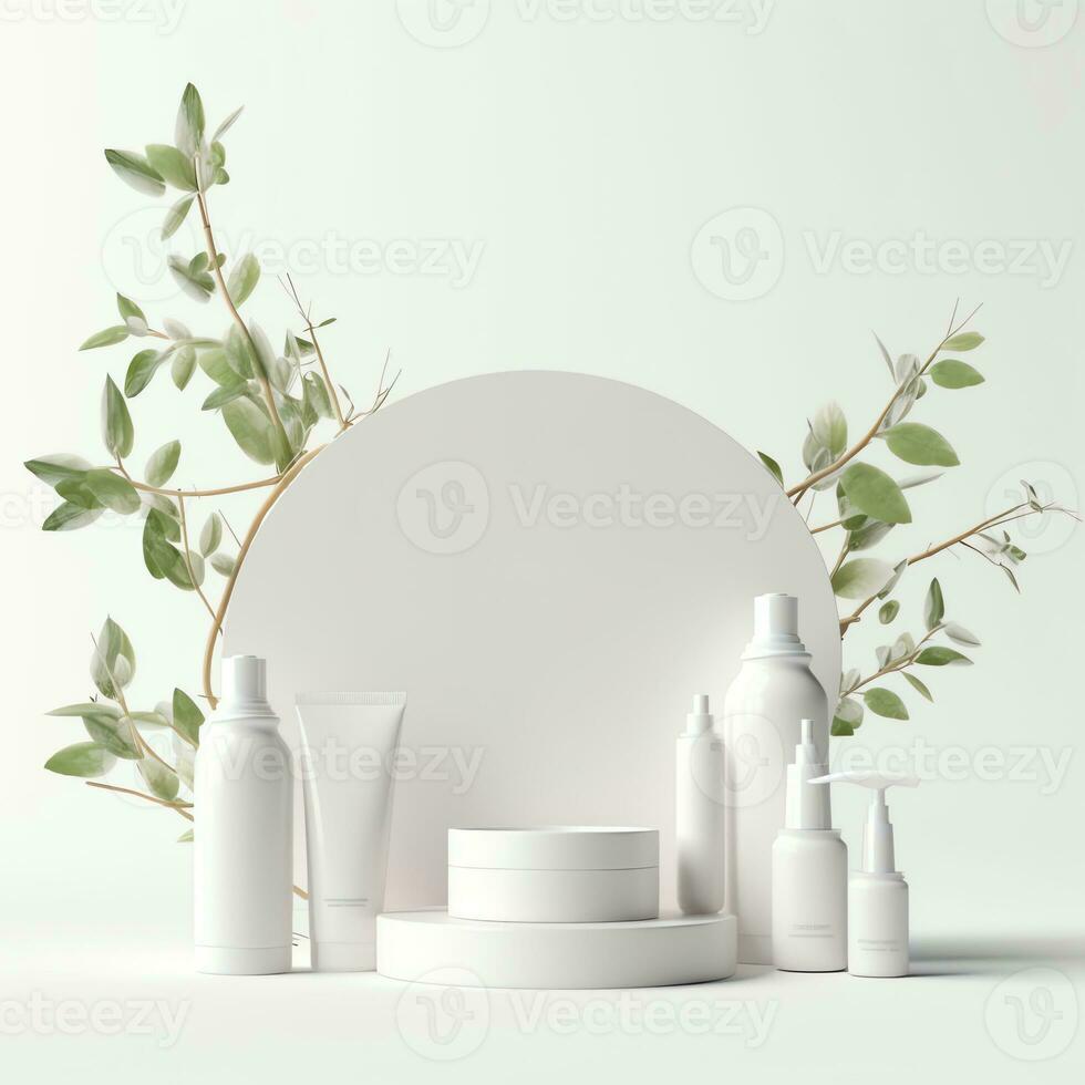 3d rendering image illustration of empty space podium display on white background photo