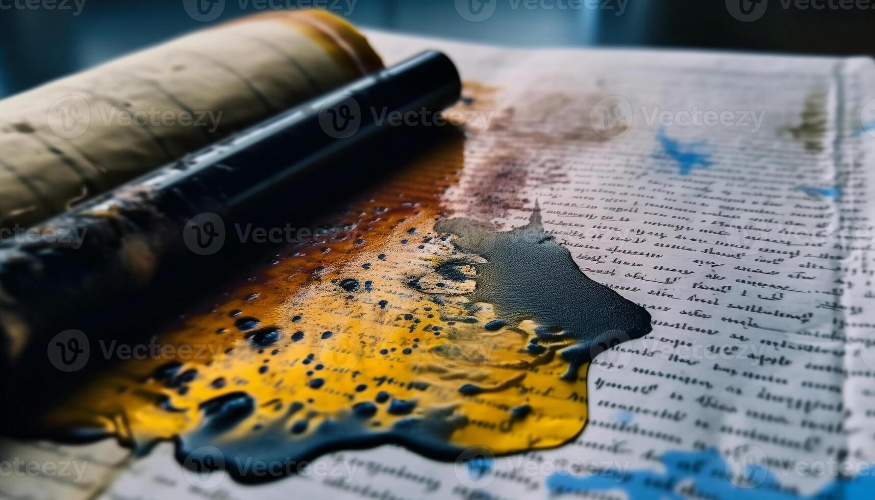 Old metal work tool drops yellow ink generated by AI photo