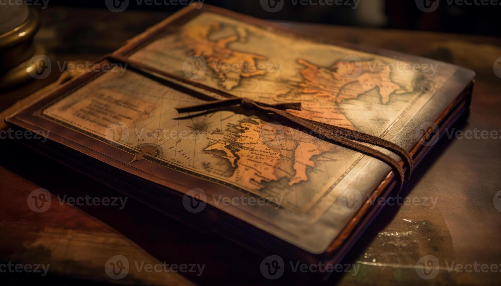 Antique Bible on Grungy Table A Still Life generated by AI photo