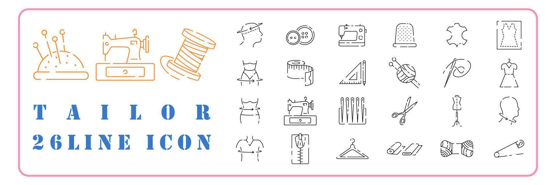 Tailor Vector line Icons set. Fashion Atelier And Sewing. Atelier, Tailor Shop Thin Line Contour Symbols Pack. Needlework, Dressmaking Studio.