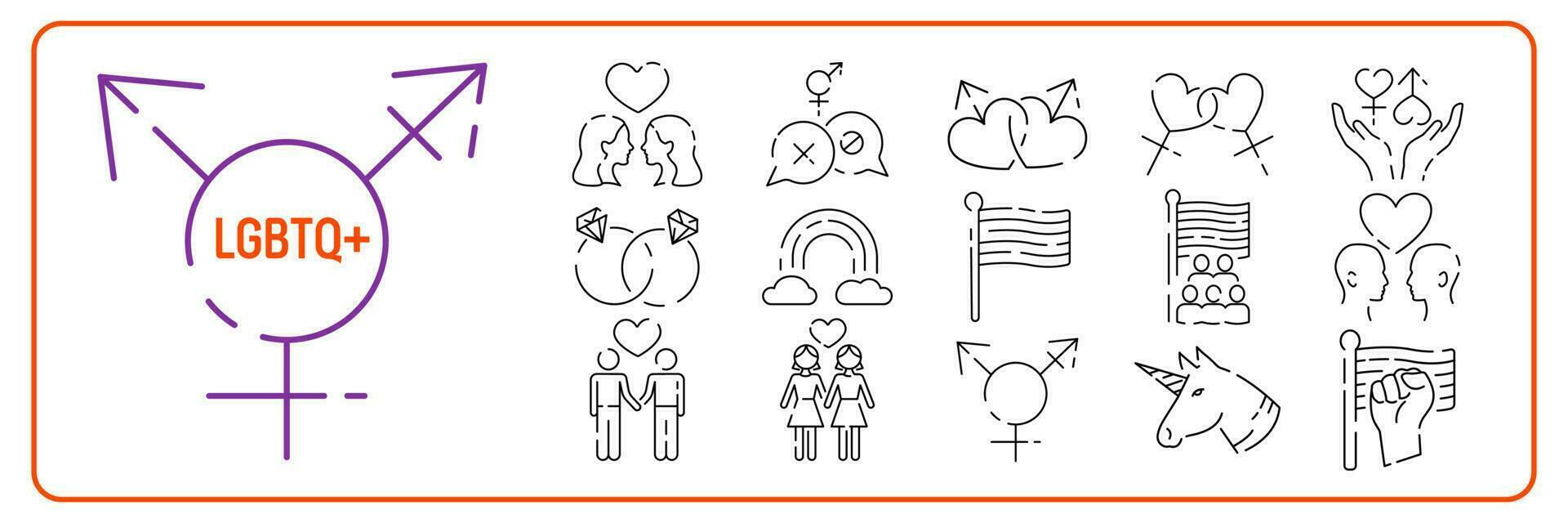LGBTQ vector line icon set. Editable line stroke.