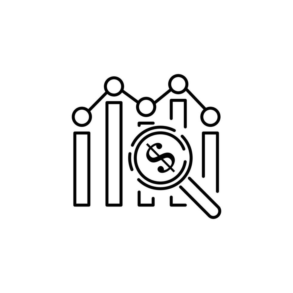 Growth trend icon. Finance or economy with magnifying glass and exchange line icon vector. vector