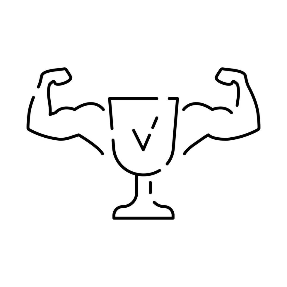 Linear vector web vector line icon set. Healthy ecological lifestyle. Fitness, gym and diet. Muscular arms and first place trophy. Check or done sign.