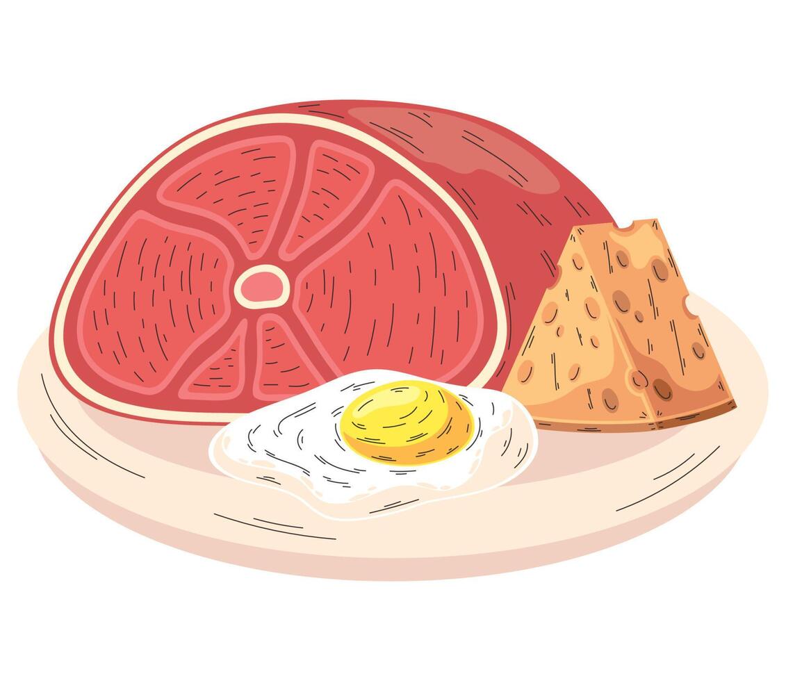 meat with cheese and egg fried proteins vector