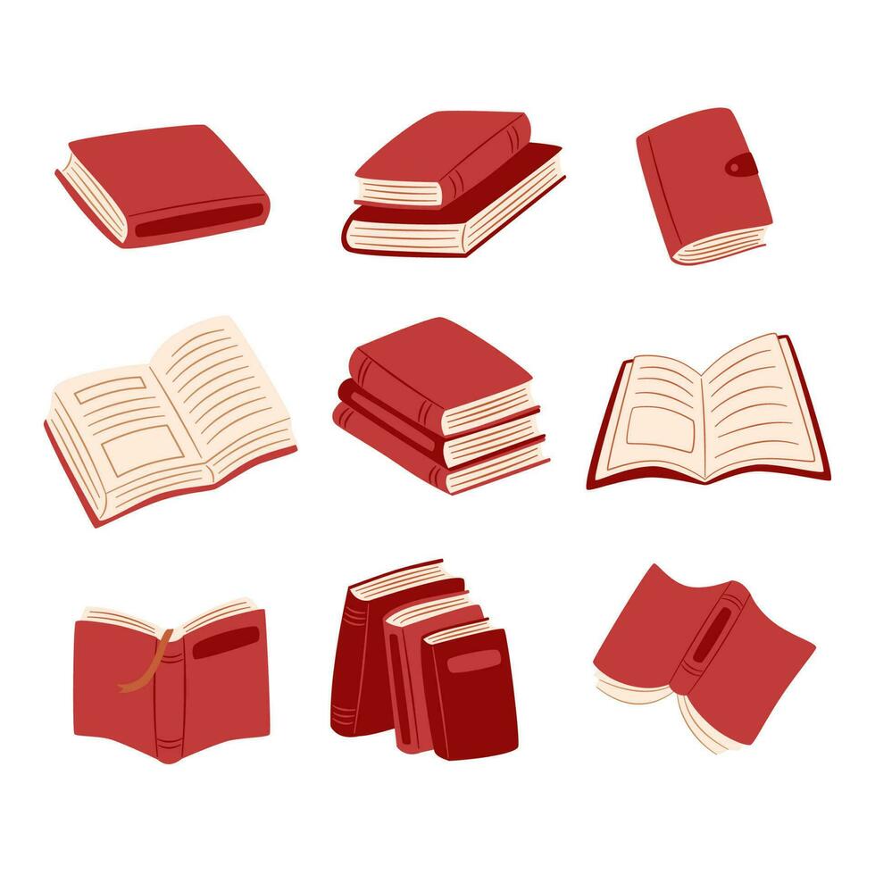 Open book and close book, stack of books, pile of books. Different