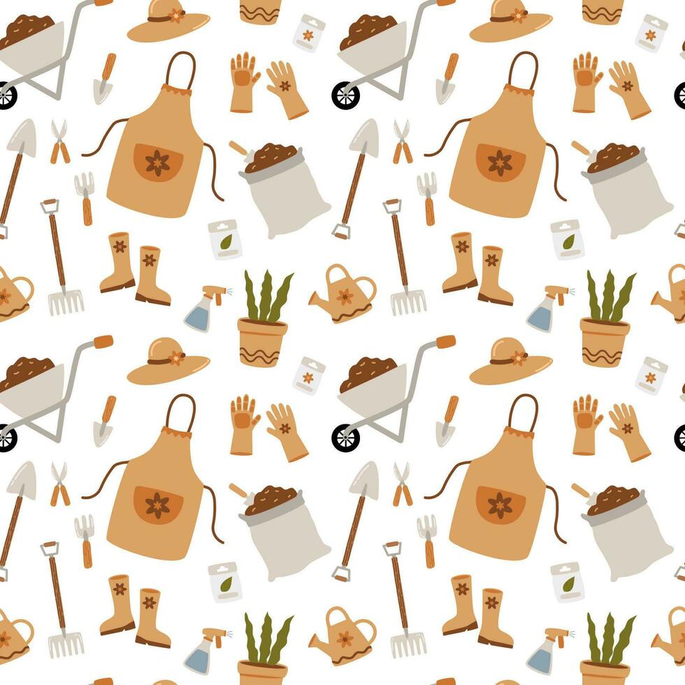 Gardening tools seamless pattern vector