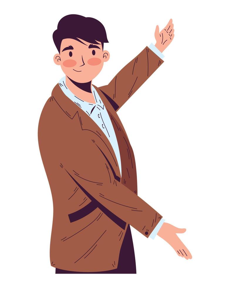 Successful businessman standing confidently over white vector