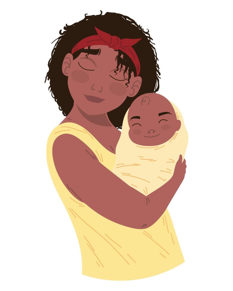 Family love embracing newborn over white vector