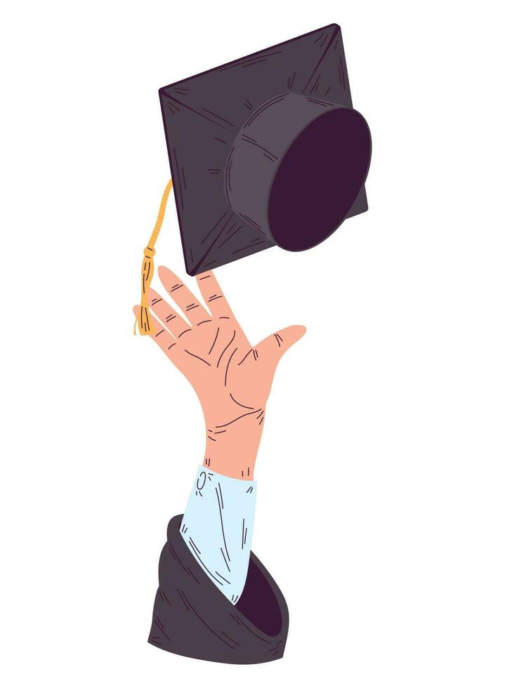 hand throwing graduation cap over white vector