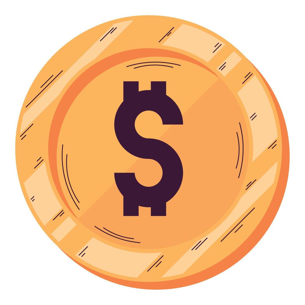 yellow coin with dollar symbol over white vector