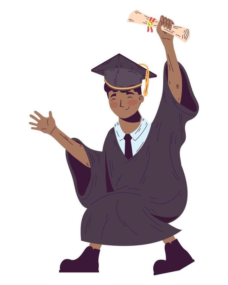 Happy student holds a diploma over white vector