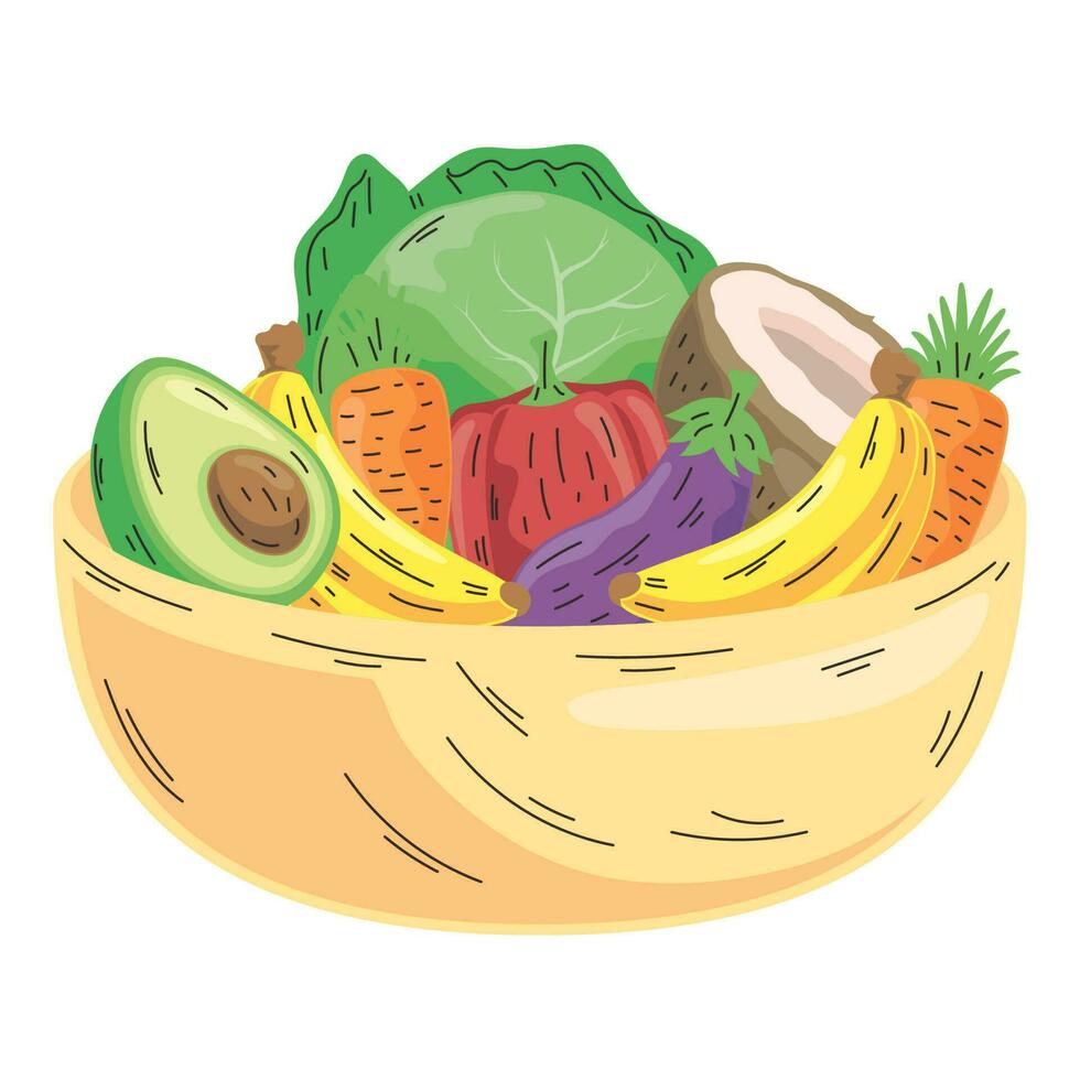 cuenco con frutas y vegetales icono vector