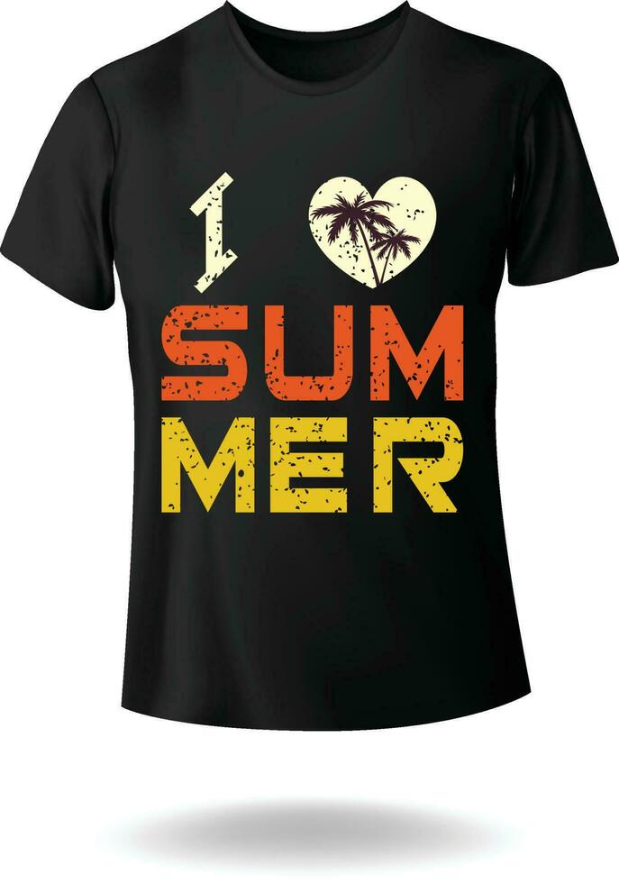 I Love Summer Typography with Sunrise Sea Beach View Palm Tree Vector T-shirt Design eps 10