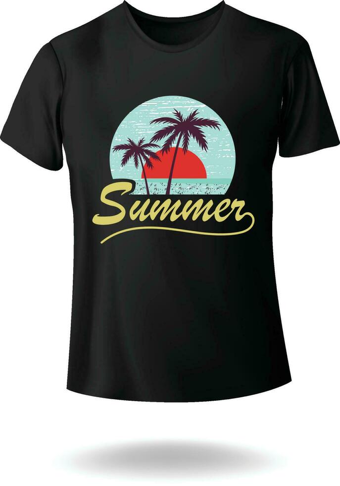 Summer Typography Vector T-shirt Design With Palm Tree Sea Beach Sunrise Morning View eps 10
